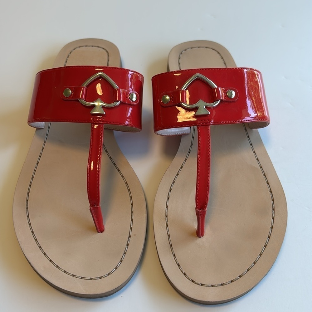 Kate Spade New York Cassia Thong Sandals Red Patent Leather Size 6